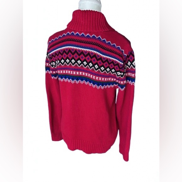 Cotton Ralph Lauren Toggle Women's Red Sweater Fair Aisle Pattern Christmas - Picture 5 of 9